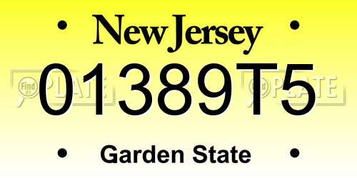 01389T5 New Jersey License Plate