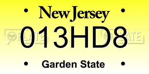 013HD8 New Jersey License Plate