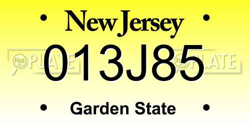 013J85 New Jersey License Plate