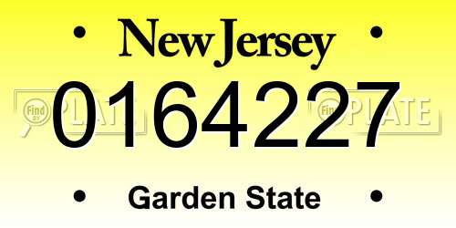 0164227 New Jersey License Plate