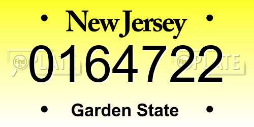 0164722 New Jersey License Plate