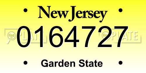 0164727 New Jersey License Plate