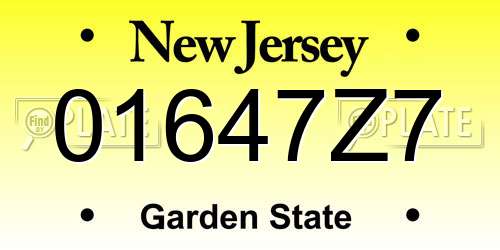 01647Z7 New Jersey License Plate