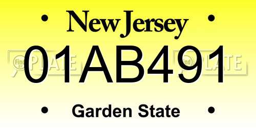 01AB491 New Jersey License Plate