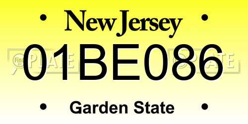 01BE086 New Jersey License Plate