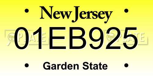 01EB925 New Jersey License Plate