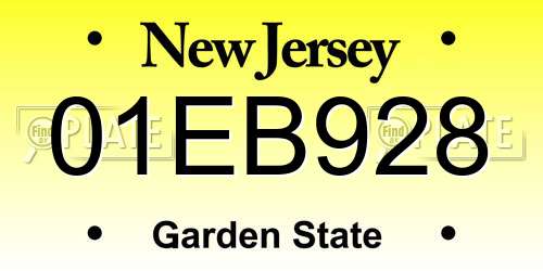 01EB928 New Jersey License Plate