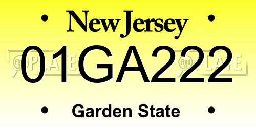 01GA222 New Jersey License Plate