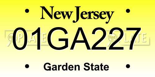 01GA227 New Jersey License Plate