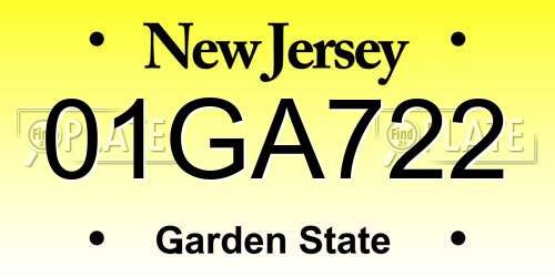 01GA722 New Jersey License Plate