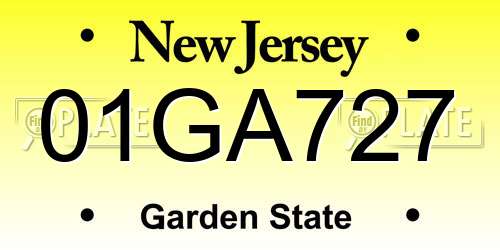 01GA727 New Jersey License Plate