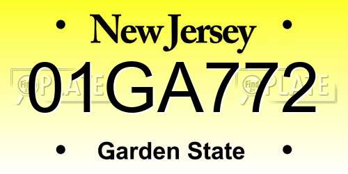 01GA772 New Jersey License Plate