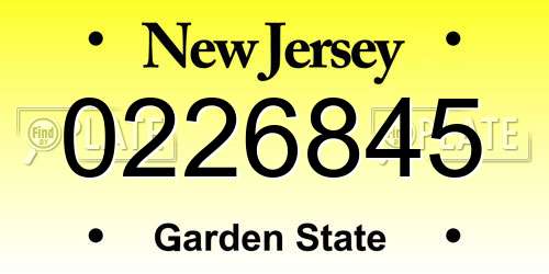 0226845 New Jersey License Plate