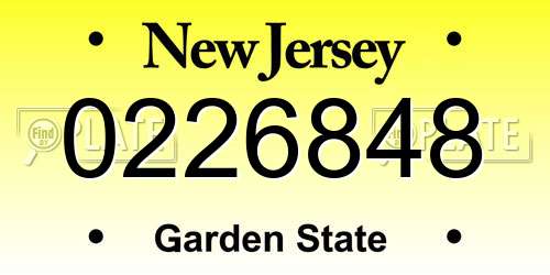0226848 New Jersey License Plate