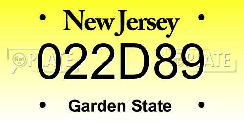 022D89 New Jersey License Plate