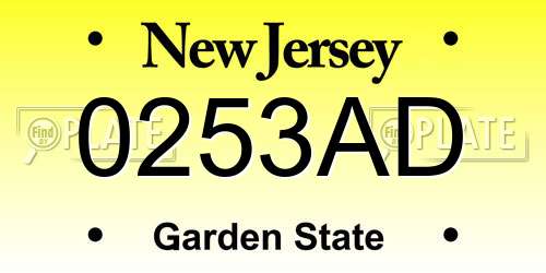0253AD New Jersey License Plate