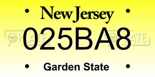 025BA8 New Jersey License Plate