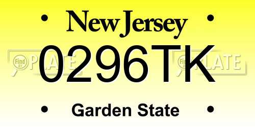 0296TK New Jersey License Plate