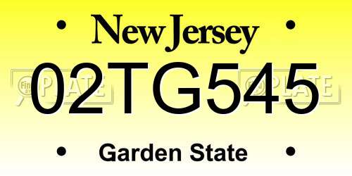 02TG545 New Jersey License Plate