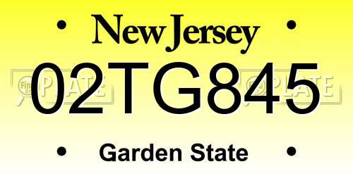 02TG845 New Jersey License Plate