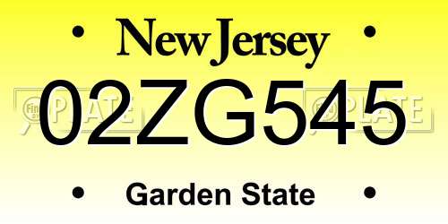 02ZG545 New Jersey License Plate