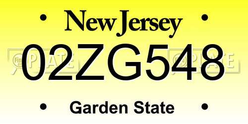 02ZG548 New Jersey License Plate