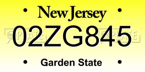02ZG845 New Jersey License Plate