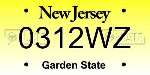 0312WZ New Jersey License Plate