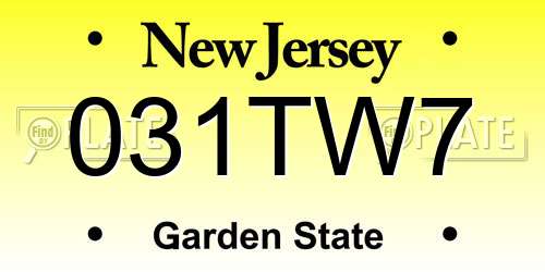 031TW7 New Jersey License Plate