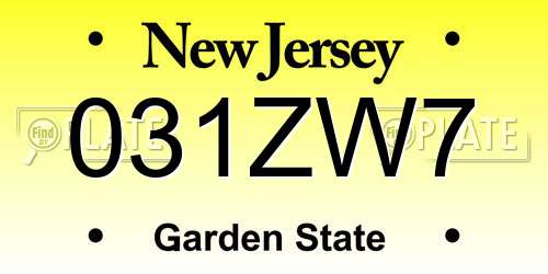 031ZW7 New Jersey License Plate