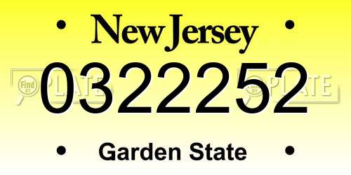 0322252 New Jersey License Plate