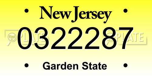 0322287 New Jersey License Plate