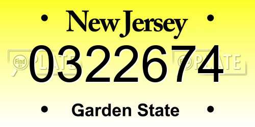 0322674 New Jersey License Plate