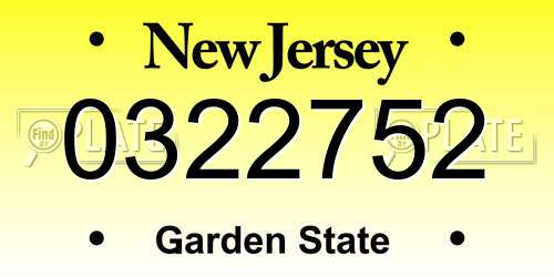 0322752 New Jersey License Plate