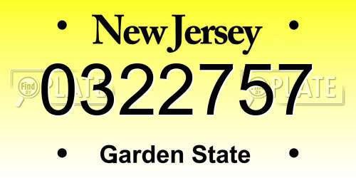 0322757 New Jersey License Plate