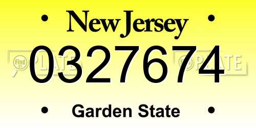 0327674 New Jersey License Plate