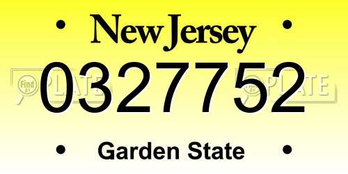 0327752 New Jersey License Plate