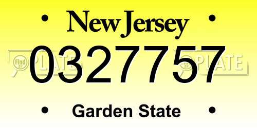 0327757 New Jersey License Plate