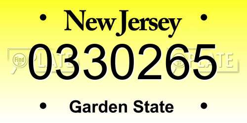 0330265 New Jersey License Plate