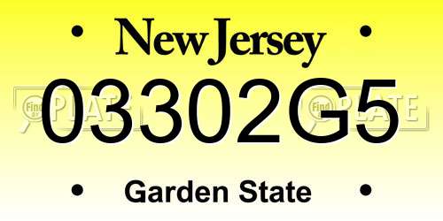 03302G5 New Jersey License Plate