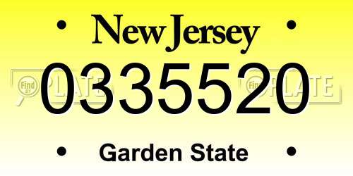 0335520 New Jersey License Plate