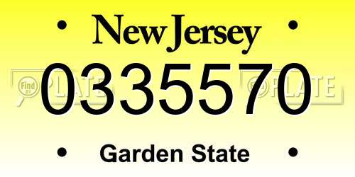 0335570 New Jersey License Plate