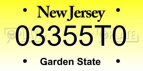 03355T0 New Jersey License Plate
