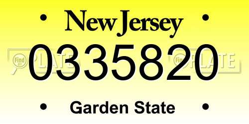 0335820 New Jersey License Plate
