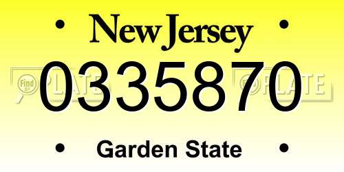 0335870 New Jersey License Plate