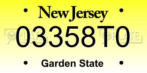 03358T0 New Jersey License Plate