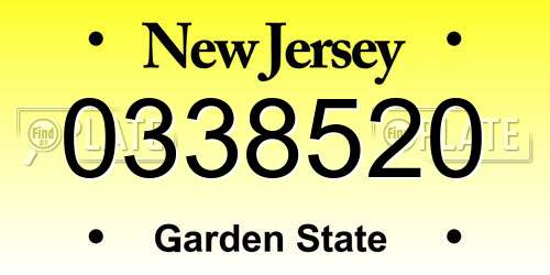 0338520 New Jersey License Plate