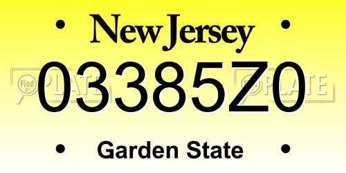 03385Z0 New Jersey License Plate