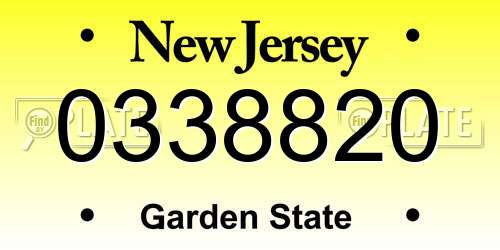 0338820 New Jersey License Plate
