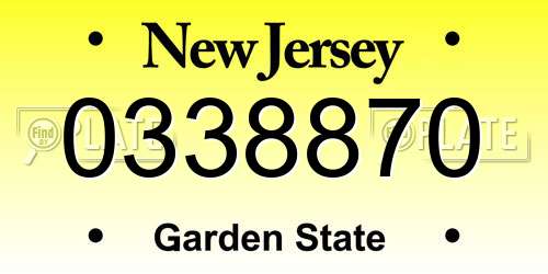 0338870 New Jersey License Plate